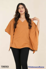 Tendenza V Neck Lace Hem Detailed Kaftan Top