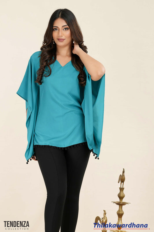 Tendenza V Neck Lace Hem Detailed Kaftan Top