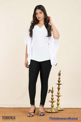 Tendenza V Neck Lace Hem Detailed Kaftan Top