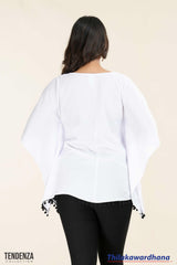 Tendenza V Neck Lace Hem Detailed Kaftan Top