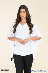 Tendenza V Neck Lace Hem Detailed Kaftan Top