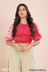 Tendenza Tie-Dye Puff Sleeve Crop Top
