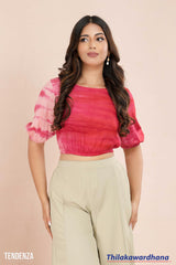 Tendenza Tie-Dye Puff Sleeve Crop Top
