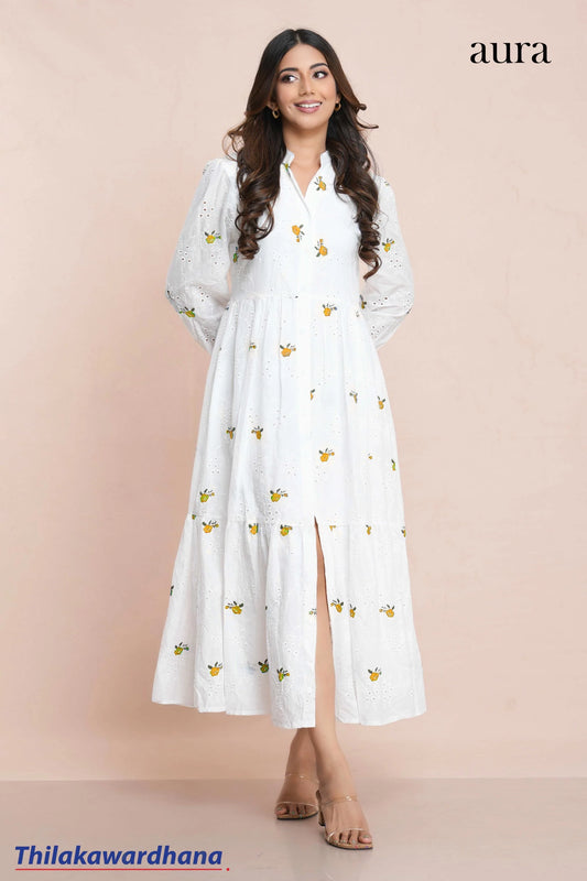 Aura Charming Embroidered White Dress
