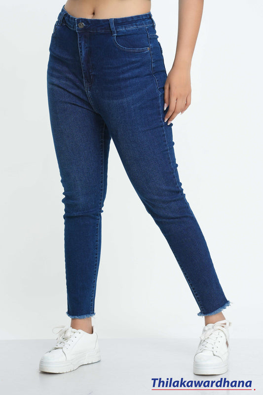 Fray Hem Dark Washed Skinny Jean