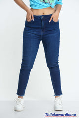 Fray Hem Dark Washed Skinny Jean