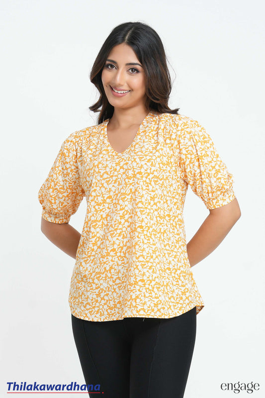 Engage Golden Bloom Puff Sleeve Top