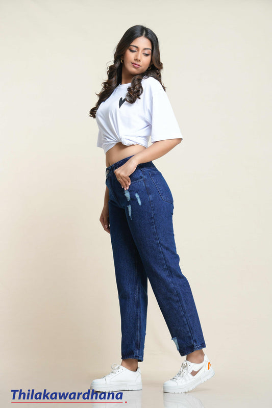 Dark Washed Ripped Regular Fit Jean