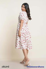 Tendenza Drawstring Waist Puff Sleeve Tiered Dress