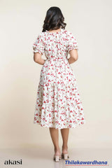 Tendenza Drawstring Waist Puff Sleeve Tiered Dress