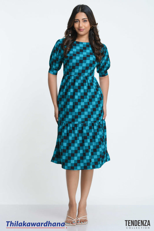 Tendenza Short Sleeve Gingham Midi Dress