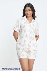 Bella Printed 3pcs Night Dress Kit - Free Size