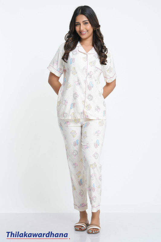 Bella Printed 3pcs Night Dress Kit - Free Size