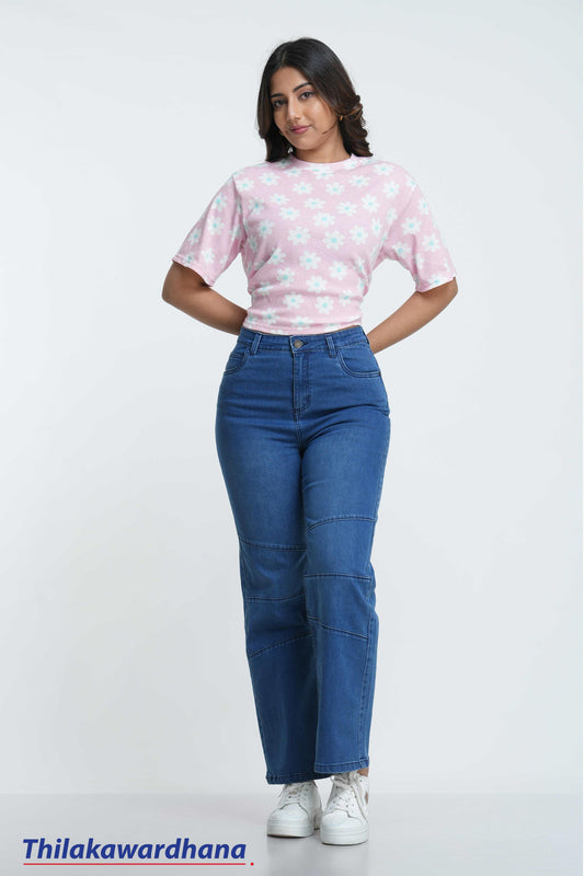 High-Rise Panel Stitch Straight Jean