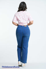 High-Rise Panel Stitch Straight Jean