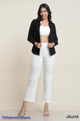 Akasi Luna White Textured High Waist Pant