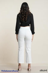 Akasi Luna White Textured High Waist Pant