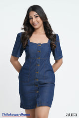 Aura Denim Charm Square Neck Dress