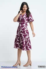 Tendenza V Neck Flare Sleeve Midi Dress