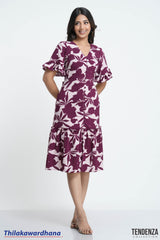 Tendenza V Neck Flare Sleeve Midi Dress