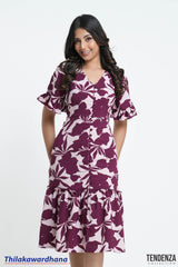 Tendenza V Neck Flare Sleeve Midi Dress