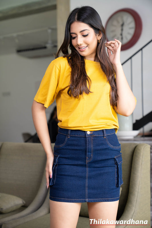 Akasi Mid Waist Denim Skirt