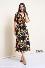 Tendenza Crossover V Neck Waist Gathered Dress