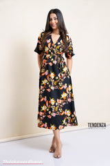 Tendenza Crossover V Neck Waist Gathered Dress