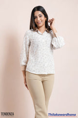 Tendenza Bishop Sleeve Button Front Top