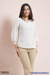 Tendenza Bishop Sleeve Button Front Top