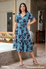 Tendenza Drawstring Waist Puff Sleeve Tiered Dress