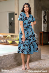 Tendenza Drawstring Waist Puff Sleeve Tiered Dress