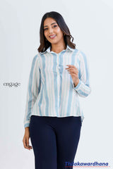 Engage Back Split Striped Printed Shirt