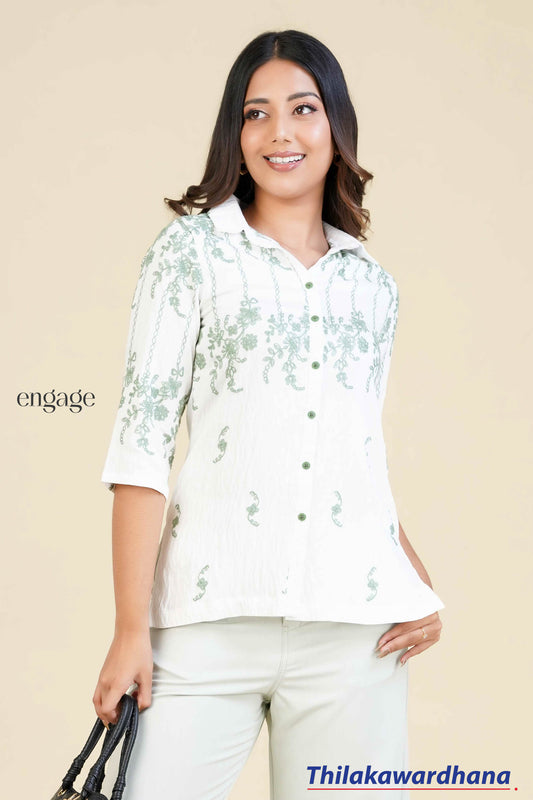 Engage Olive Trails Embroidered Top