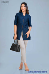 Engage Refined Blue Smart Casual Tunic Top