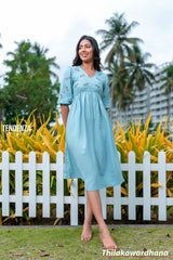 Tendenza Pastel Blue Boho Embroidery Midi Dress