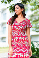 Tendenza Flared Sleeve Side Wrapped Maxi Dress