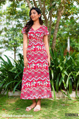 Tendenza Flared Sleeve Side Wrapped Maxi Dress