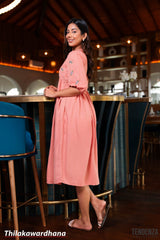 Tendenza Pastel Pink Boho Embroidery Midi Dress