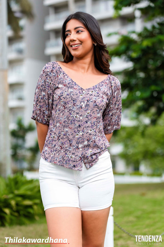 Tendenza Floral Printed Off Shoulder Top