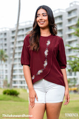 Tendenza Elegant Floral Embroidery Wrap Top