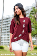 Tendenza Elegant Floral Embroidery Wrap Top