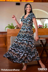 Tendenza Flared Sleeve Side Wrapped Maxi Dress