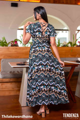 Tendenza Flared Sleeve Side Wrapped Maxi Dress