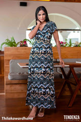 Tendenza Flared Sleeve Side Wrapped Maxi Dress