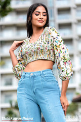 Engage Smocked Printed Crop Top