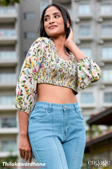 Engage Smocked Printed Crop Top