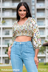 Engage Smocked Printed Crop Top