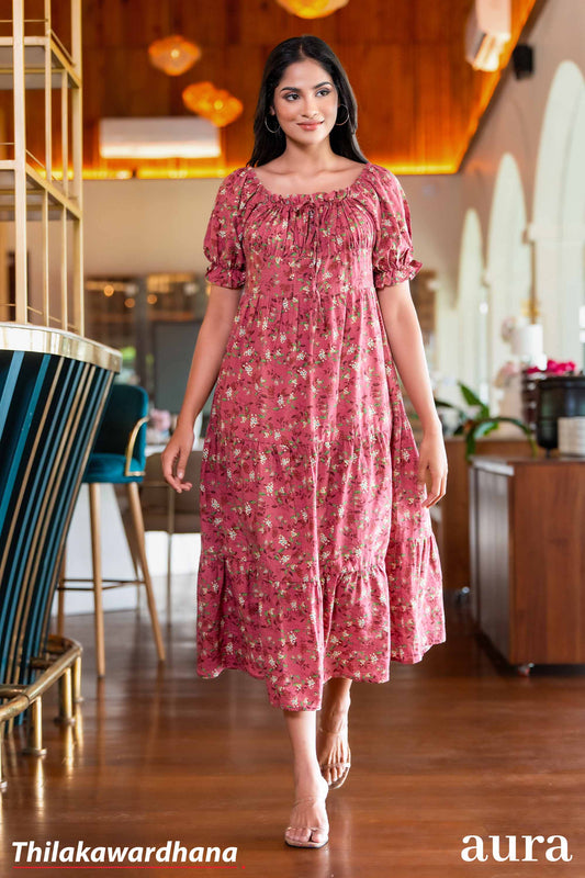 Aura Blossoms of Summer in Rosy Elegance Dress