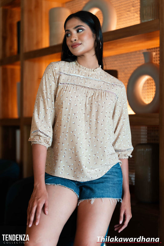 Tendenza Lace Insert Printed Top